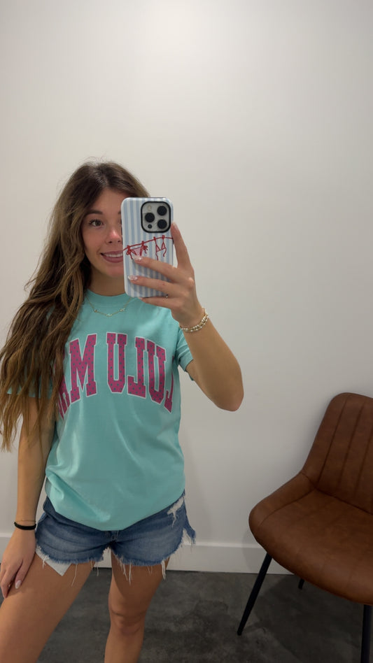 Polka Dot Lulu Mac Tee on Chalky Mint Comfort Colors