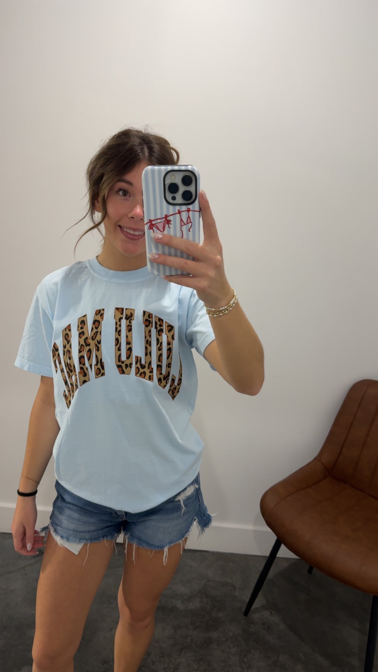 Cheetah Lulu Mac Tee on Chambray Comfort Colors