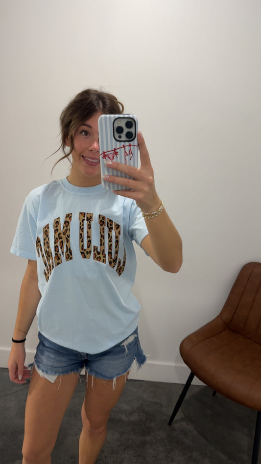 Cheetah Lulu Mac Tee on Chambray Comfort Colors