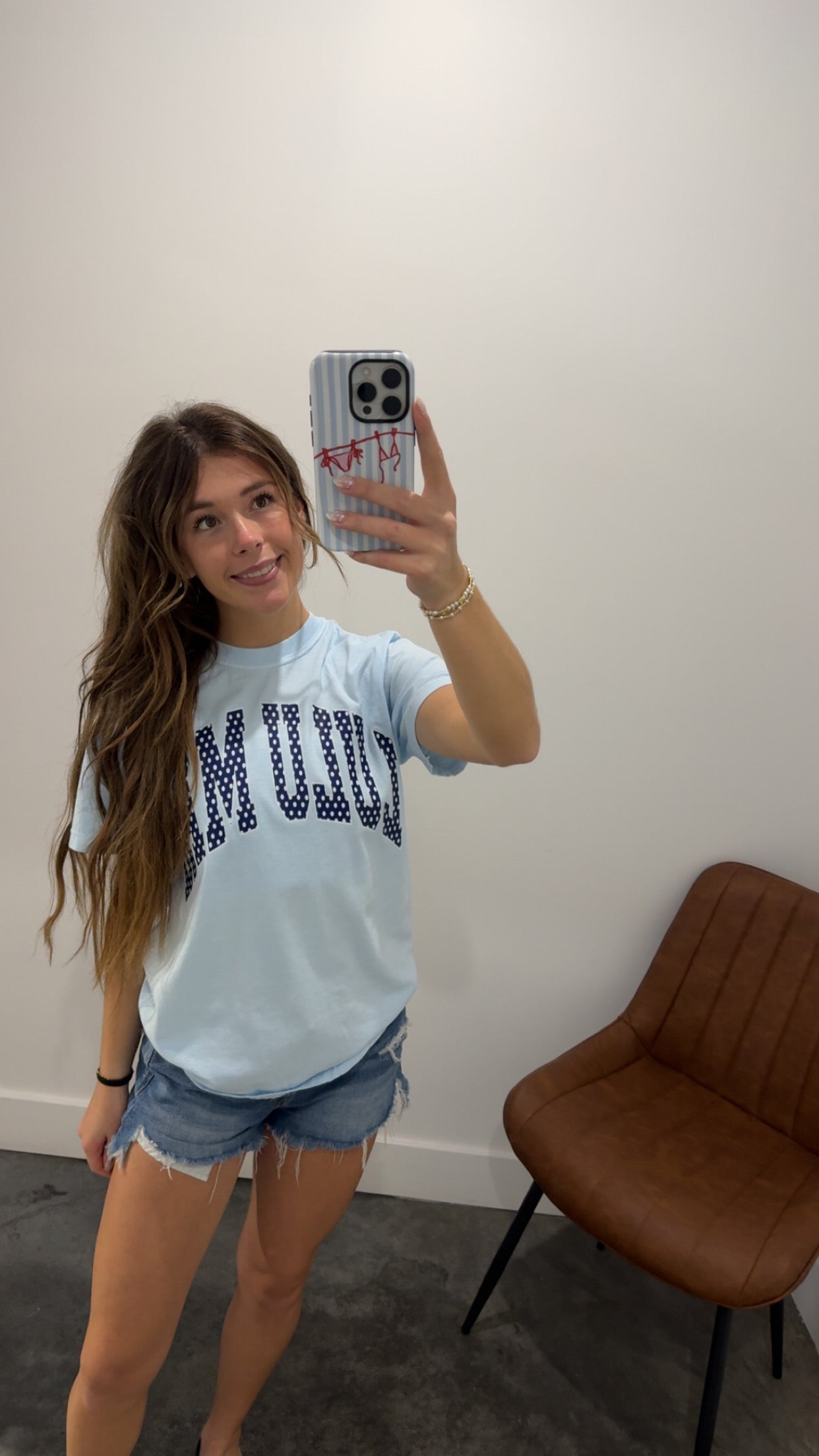 Polka Dot Lulu Mac Tee on Chambray Comfort Colors