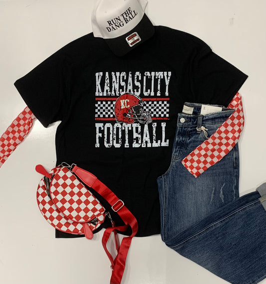 Kansas City Football Checker Graphic Tee on Black