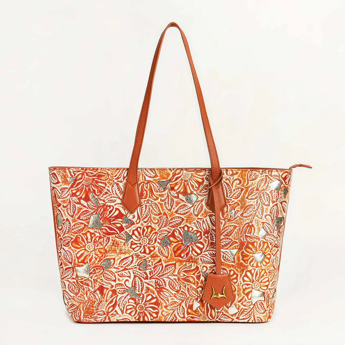 Myra- Poppy Golden Floral Leather Tote Bag