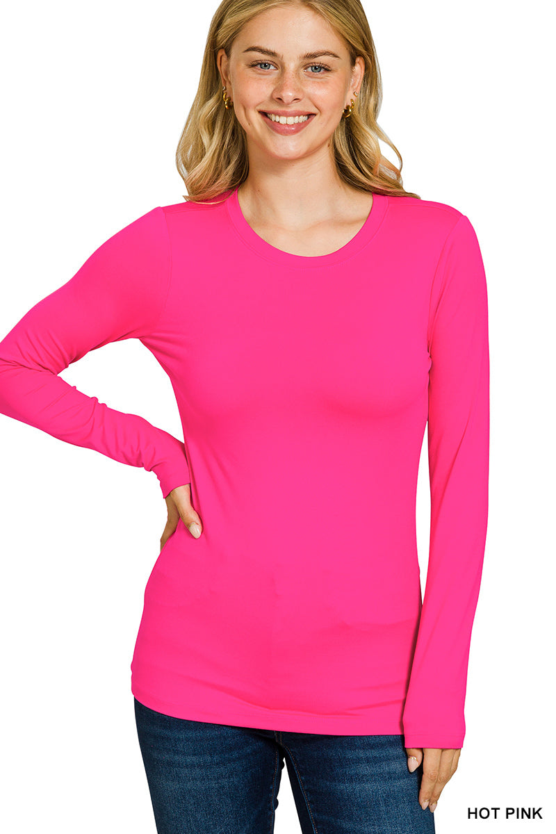 Butter Soft Long Sleeve Tee in Hot Pink