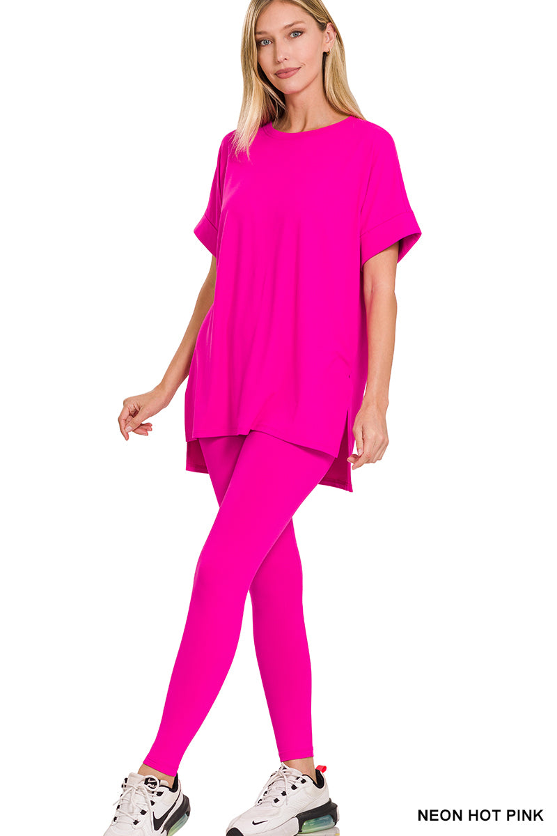 Skye Short Sleeve Matching Set in Neon Hot Pink