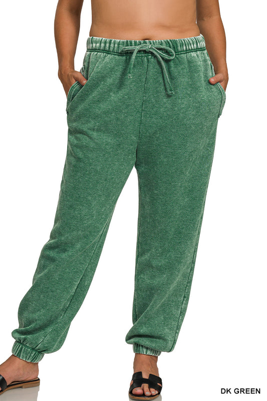 Chloe Acid Washed Joggers in Dark Green