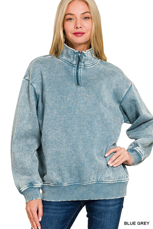 Audri Acid Wash Pullover in Blue Grey
