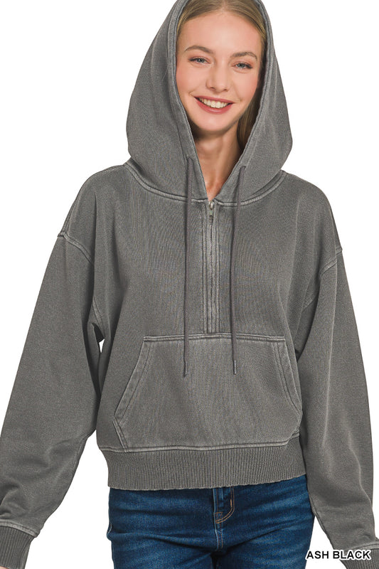 Miyah Half Zip Hoodie in Ash Black