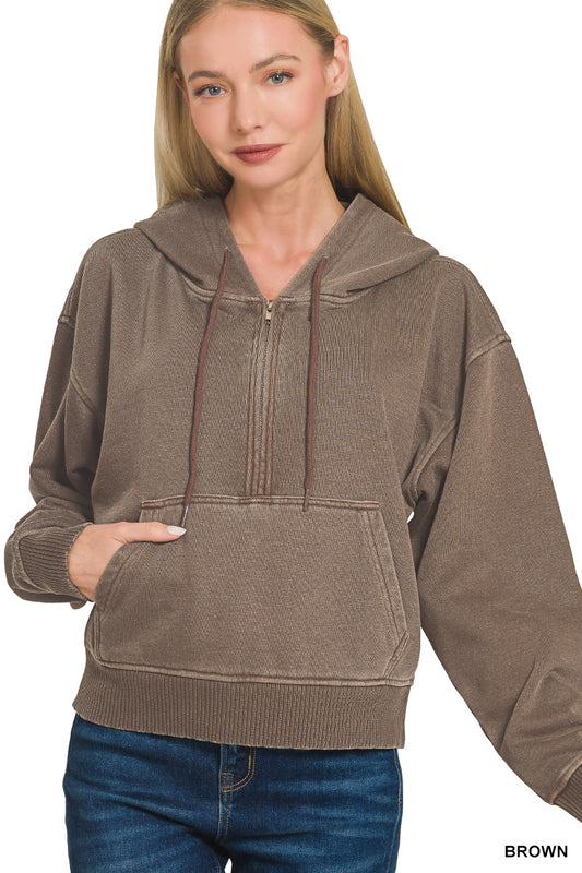 Miyah Half Zip Hoodie in Brown