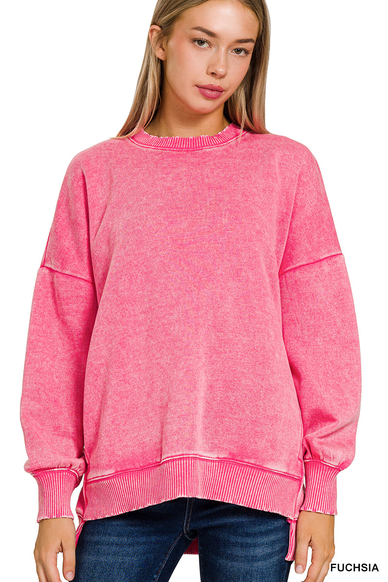 Zoey High-Low Hem Pullover with Pockets in Fuchsia