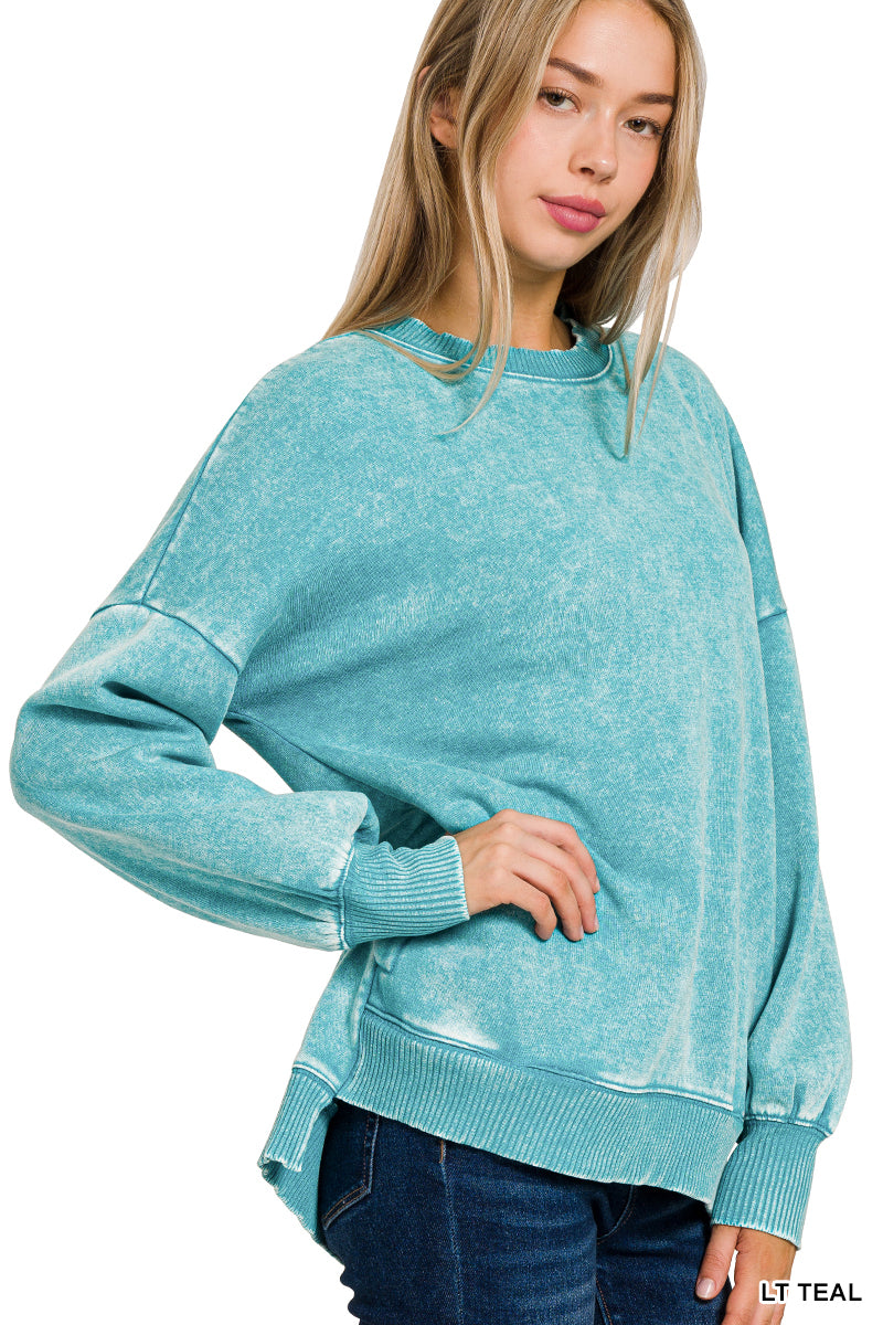 Zoey High-Low Hem Pullover with Pockets in Lt. Teal