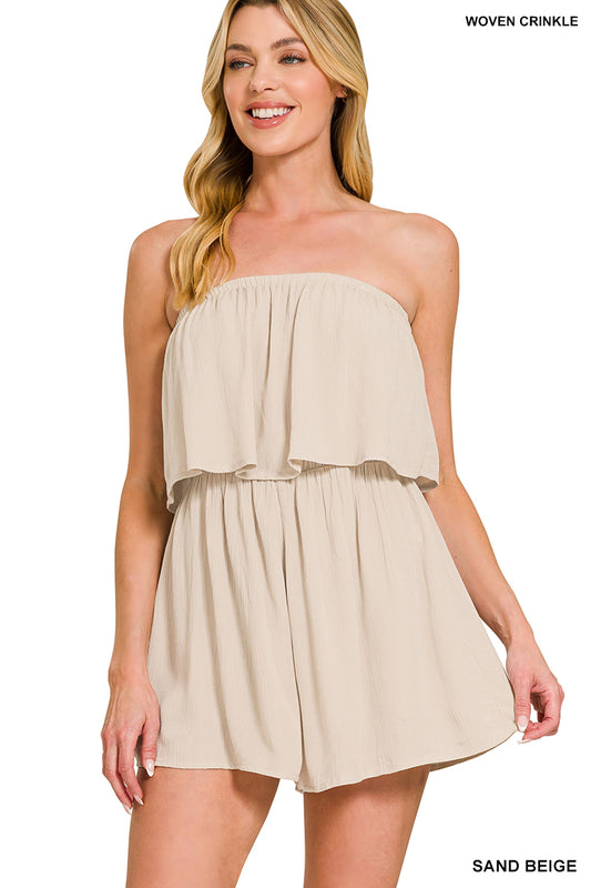 Alix Strapless Romper in Sand Beige