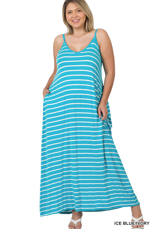 Maci Maxi Dress in Ice Blue Stripe