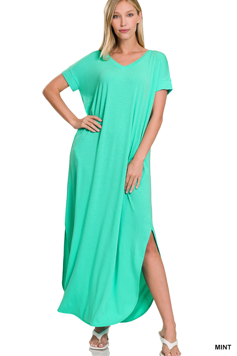 Layla Short Sleeve Maxi Dress w/ pockets in Mint