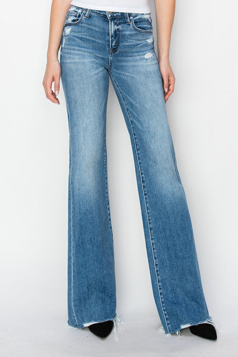 Risen Mid Rise Wide Leg Jeans