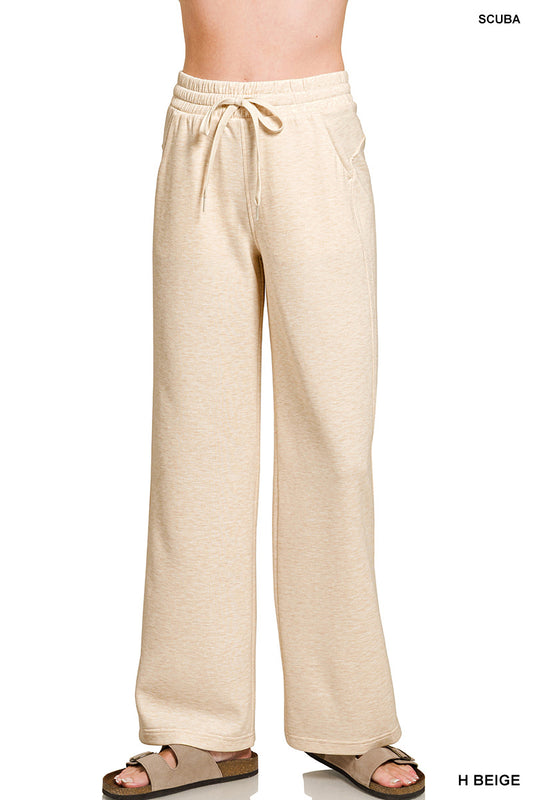 Scuba drawstring pants in Heather Beige