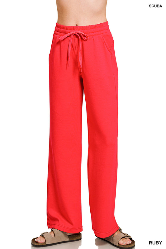 Scuba drawstring pants in Ruby