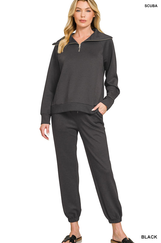 Scuba Half Zip Crew and Jogger Set in Black