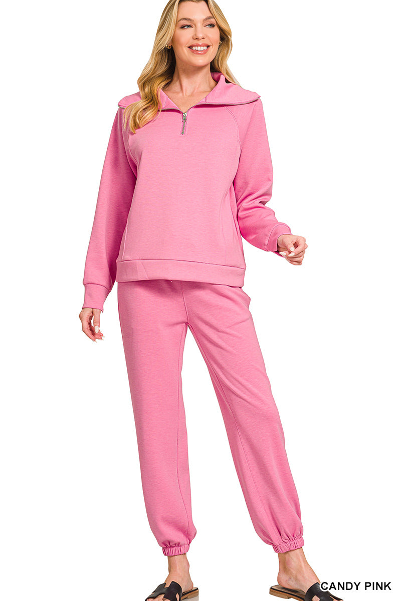 Scuba Half Zip Crew and Jogger Set in Candy Pink
