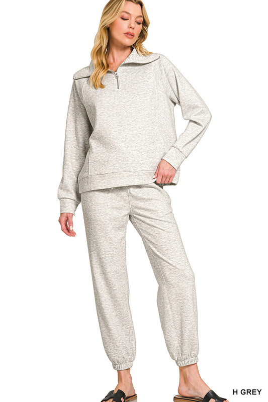Scuba Half Zip Crew and Jogger Set in Heather Grey