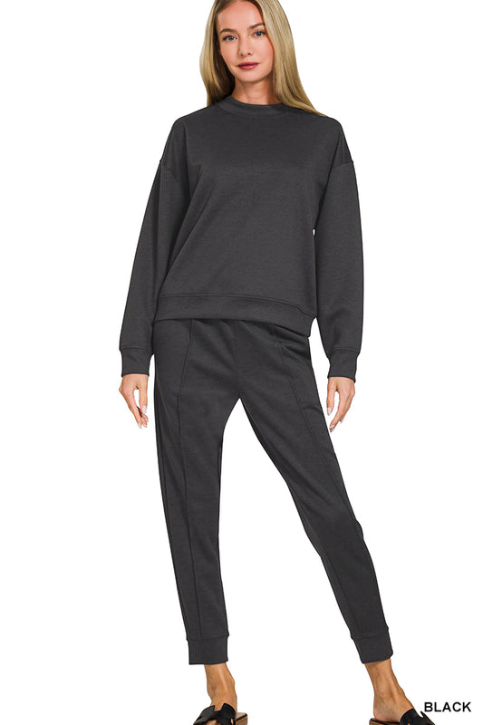 Scuba Crew neck Pullover Jogger SET In Black