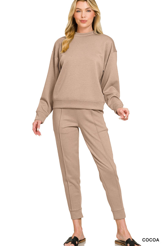 Scuba Crew neck Pullover Jogger SET In Cocoa