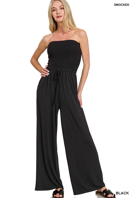 Keirstin Smocked Jumpsuit in Black