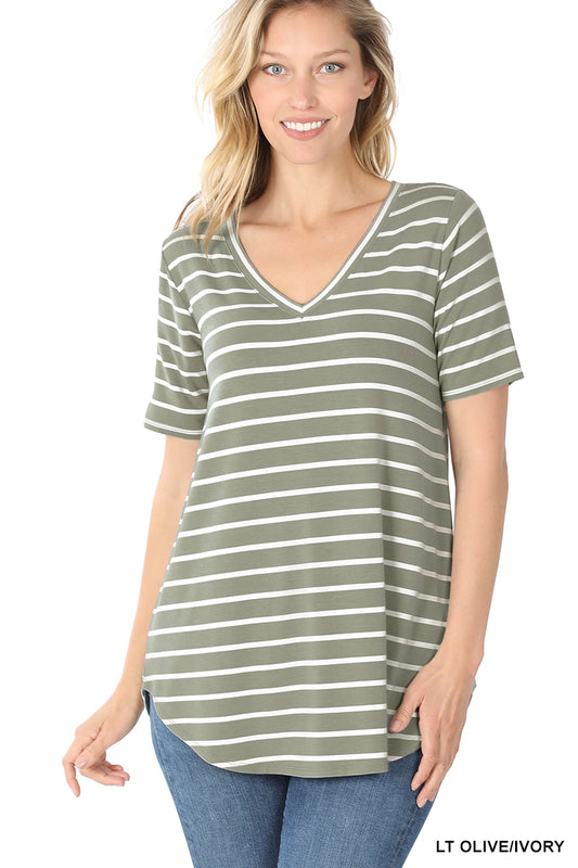 Everyday Striped Tee in Light Olive