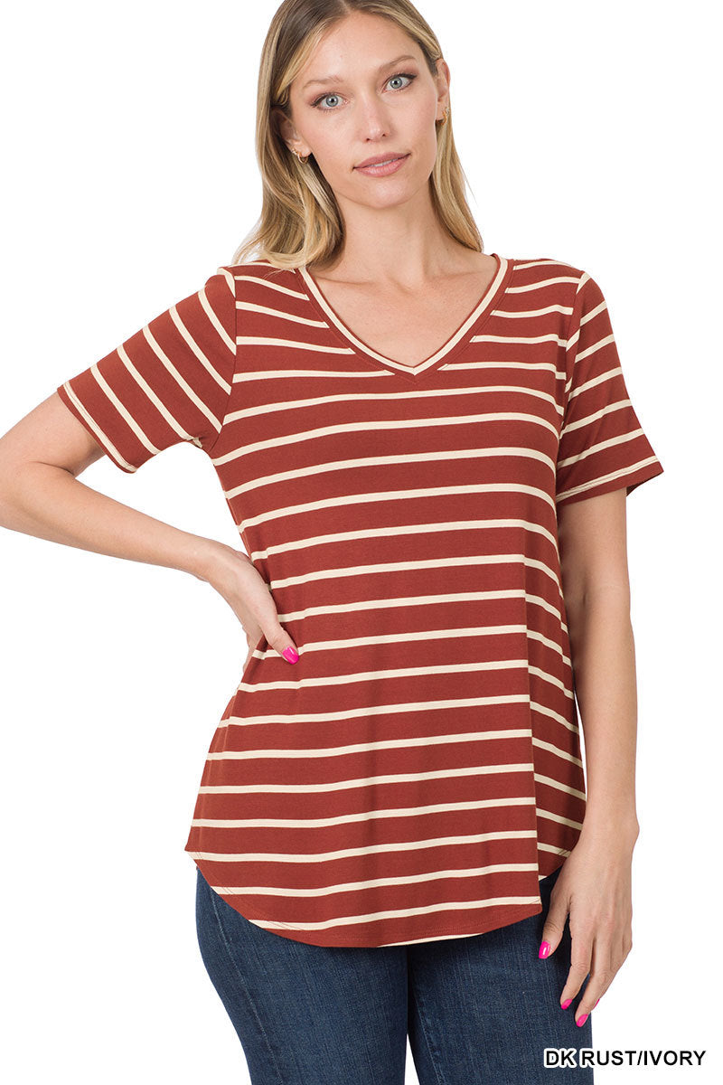 Everyday Striped Tee in Dark Rust