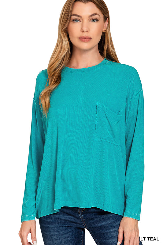 Aurora Oversized Long Sleeve Top in Light Teal