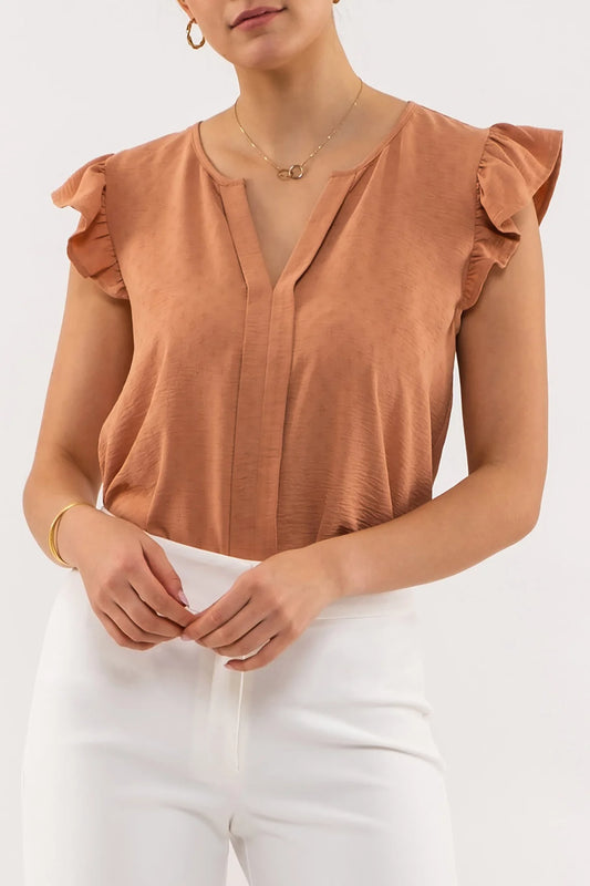 Blu Pepper - Split Neck Blouse in Sienna