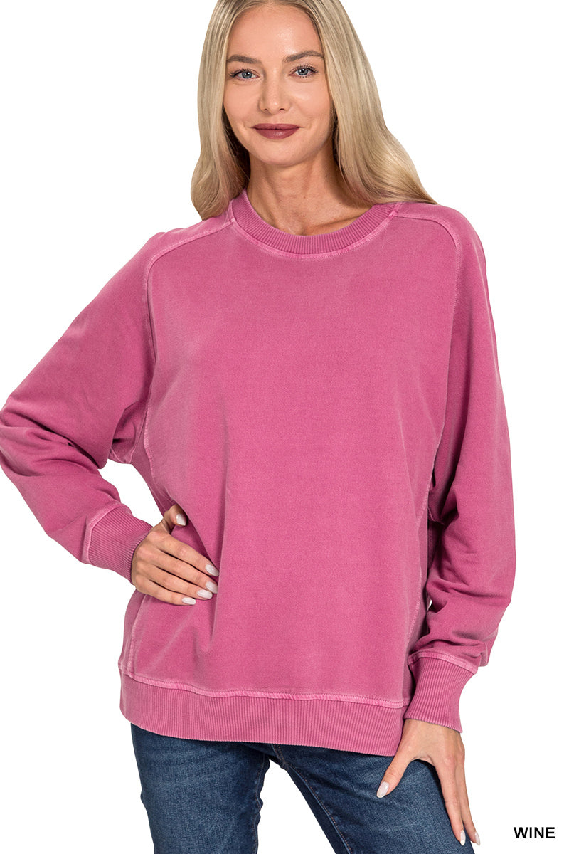 Kallie Pigment Pullover in Wine