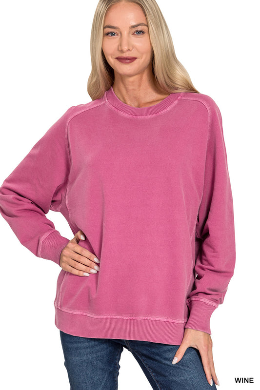 Kallie Pigment Pullover in Wine