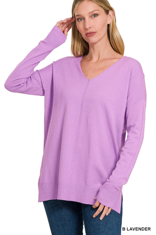 Lola Side Slit Sweater in Lavender