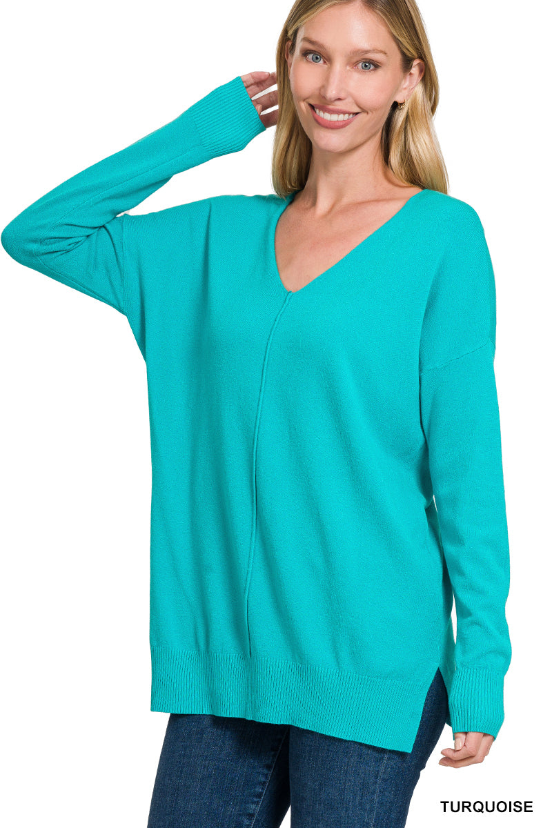 Lola Side Slit Sweater in Turquoise