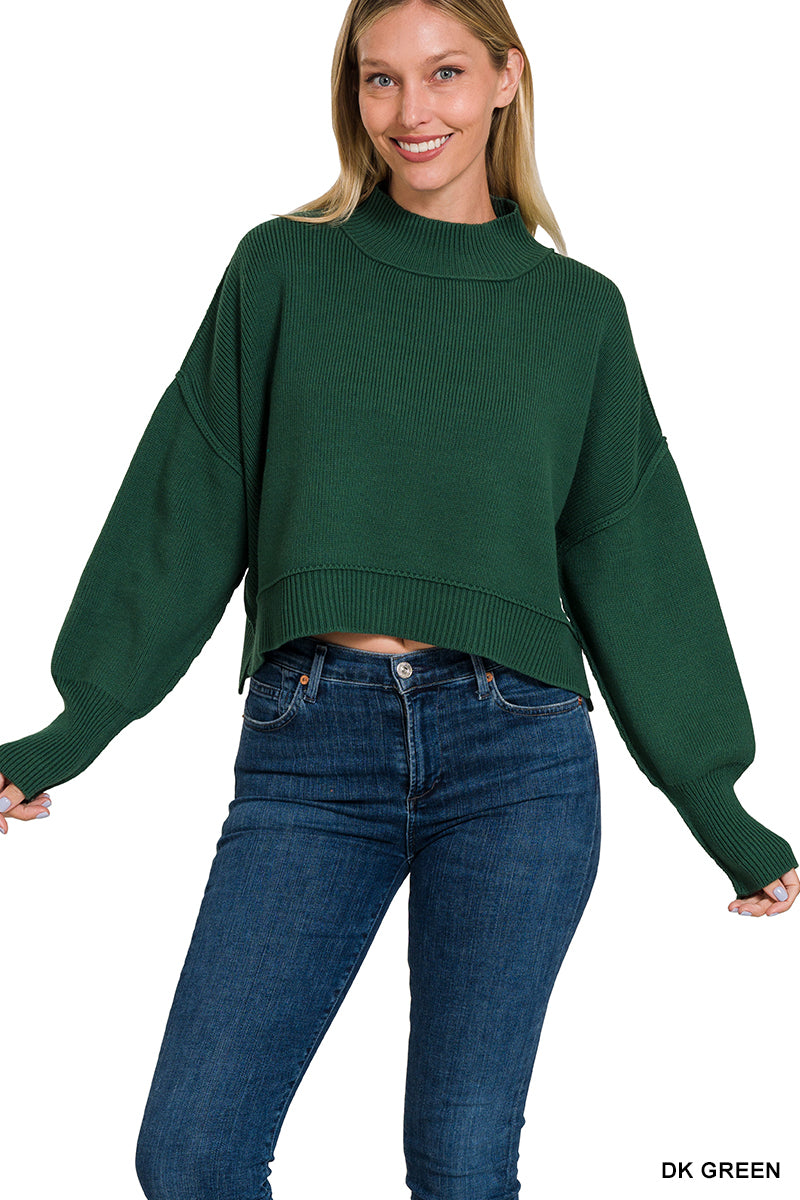 Maren Cropped Sweater in Dark Green