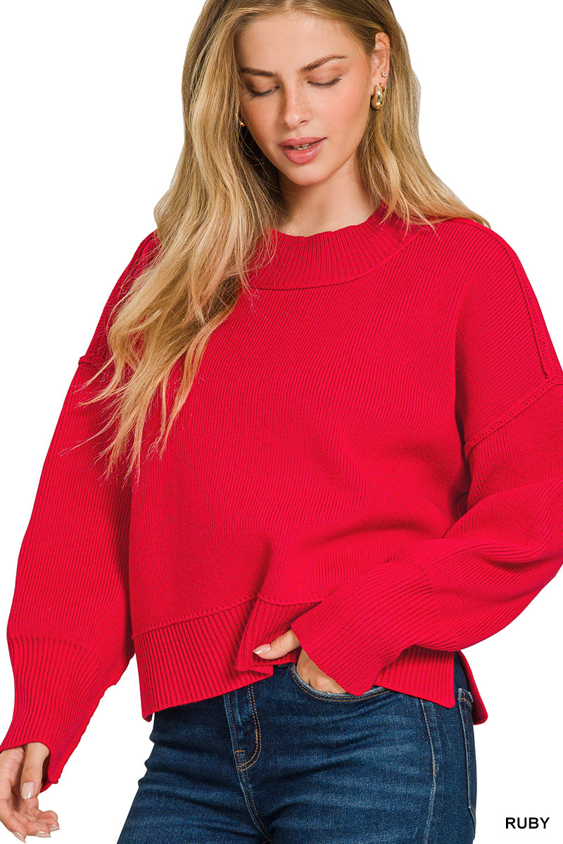 Maren Cropped Sweater in Ruby