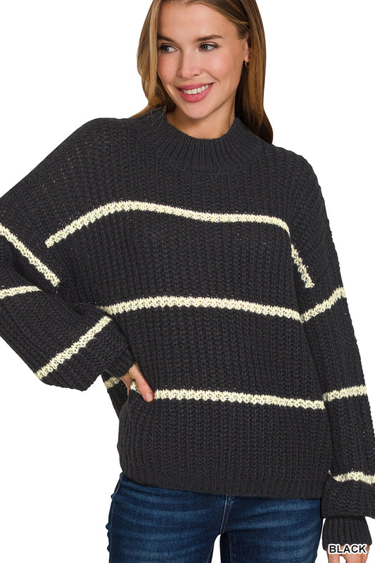Amara Striped Sweater in Black
