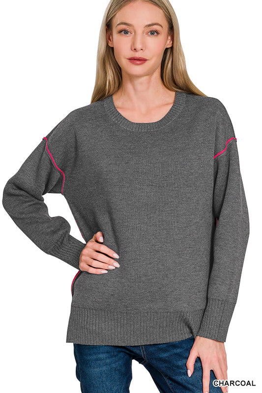 Brooke Contrast Sweater in Charcoal