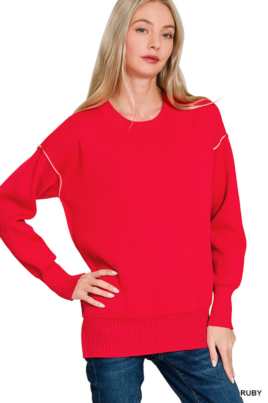 Brooke Contrast Sweater in Ruby