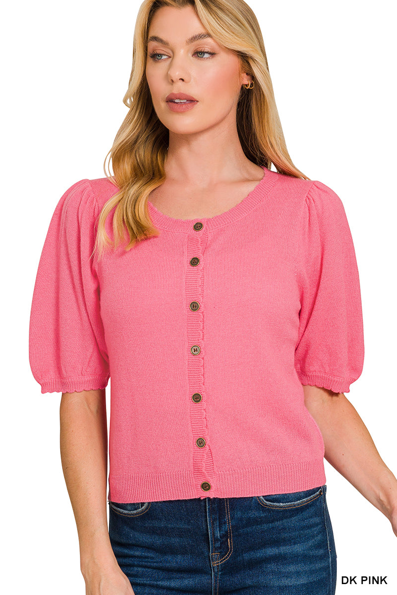 Lauryn Scalloped Cardigan in Dark Pink