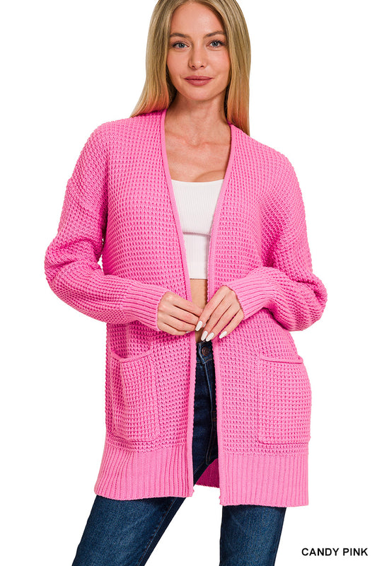 Stella Waffle Cardigan in Candy Pink