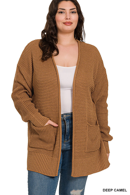 Stella Waffle Cardigan in Deep Camel