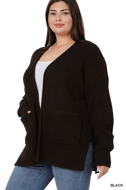 Stella Waffle Cardigan in Black