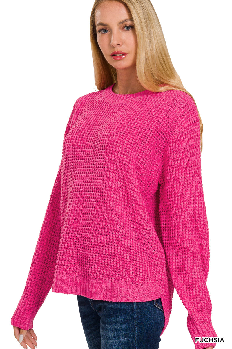 Moxi Waffle Knit Sweater in Hot Pink Fuschia