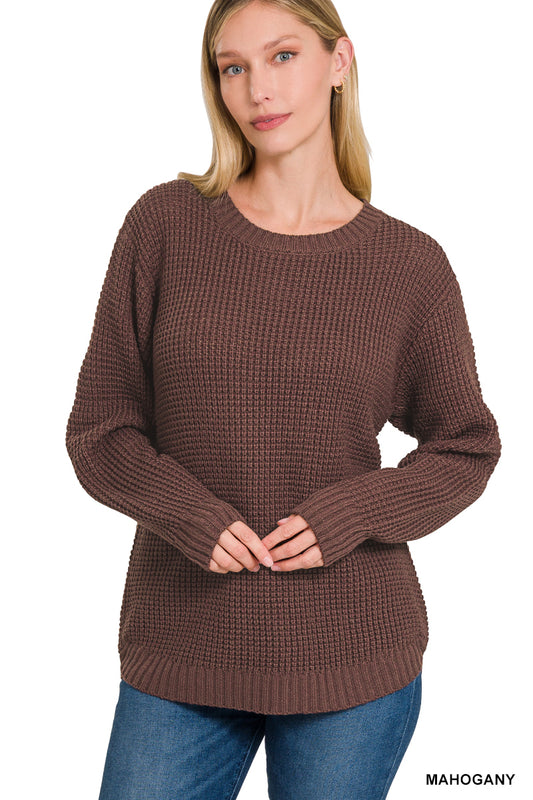 Moxi Waffle Knit Sweater in Mahogany