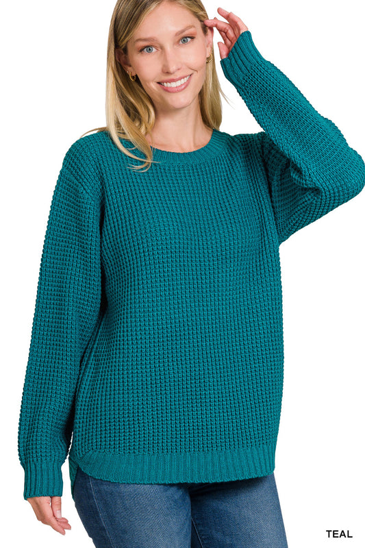 Moxi Waffle Knit Sweater in Lt. Teal