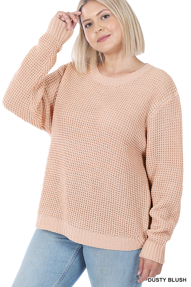 Moxi Waffle Knit Sweater in Dusty Blush