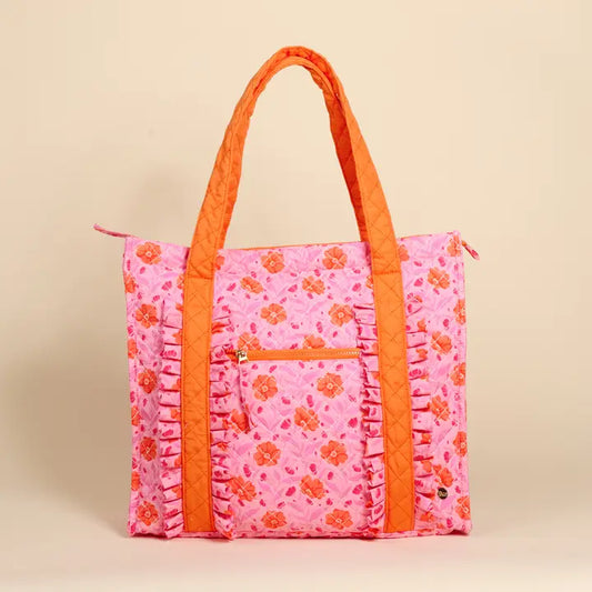 The Everyday Quilted Tote Bag in Poppin Petals Hot Pink