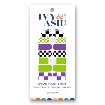 Ivy & Ash - Slimelight | Green, Purple, Black Check Halloween Nail Wrap