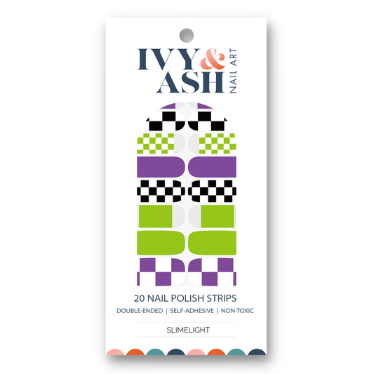 Ivy & Ash - Slimelight | Green, Purple, Black Check Halloween Nail Wrap